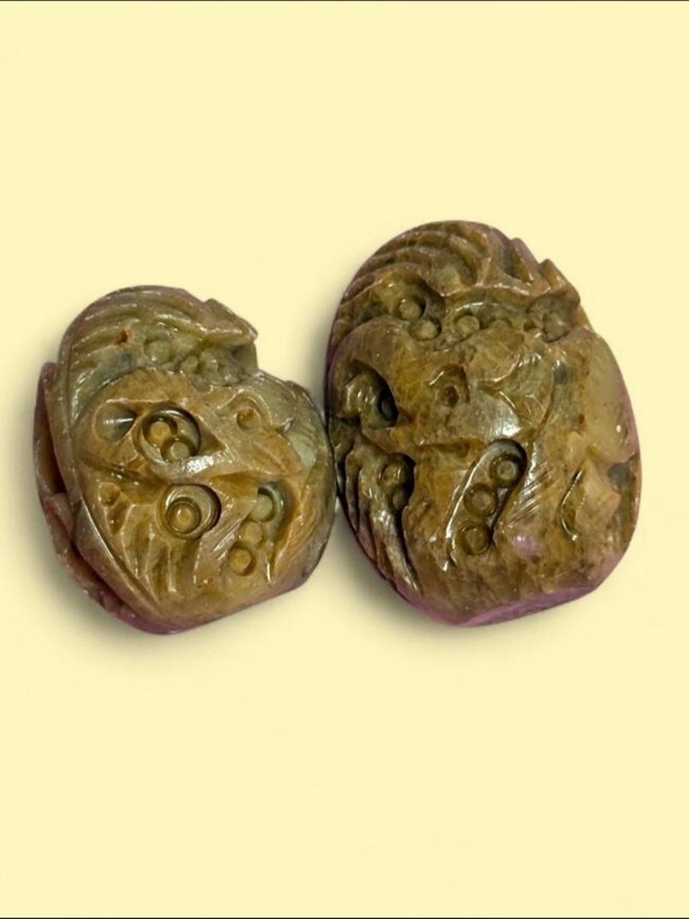 Carved Stone Elephant Egg Figurines Set of 2 Small Hand Carved Boho Decor